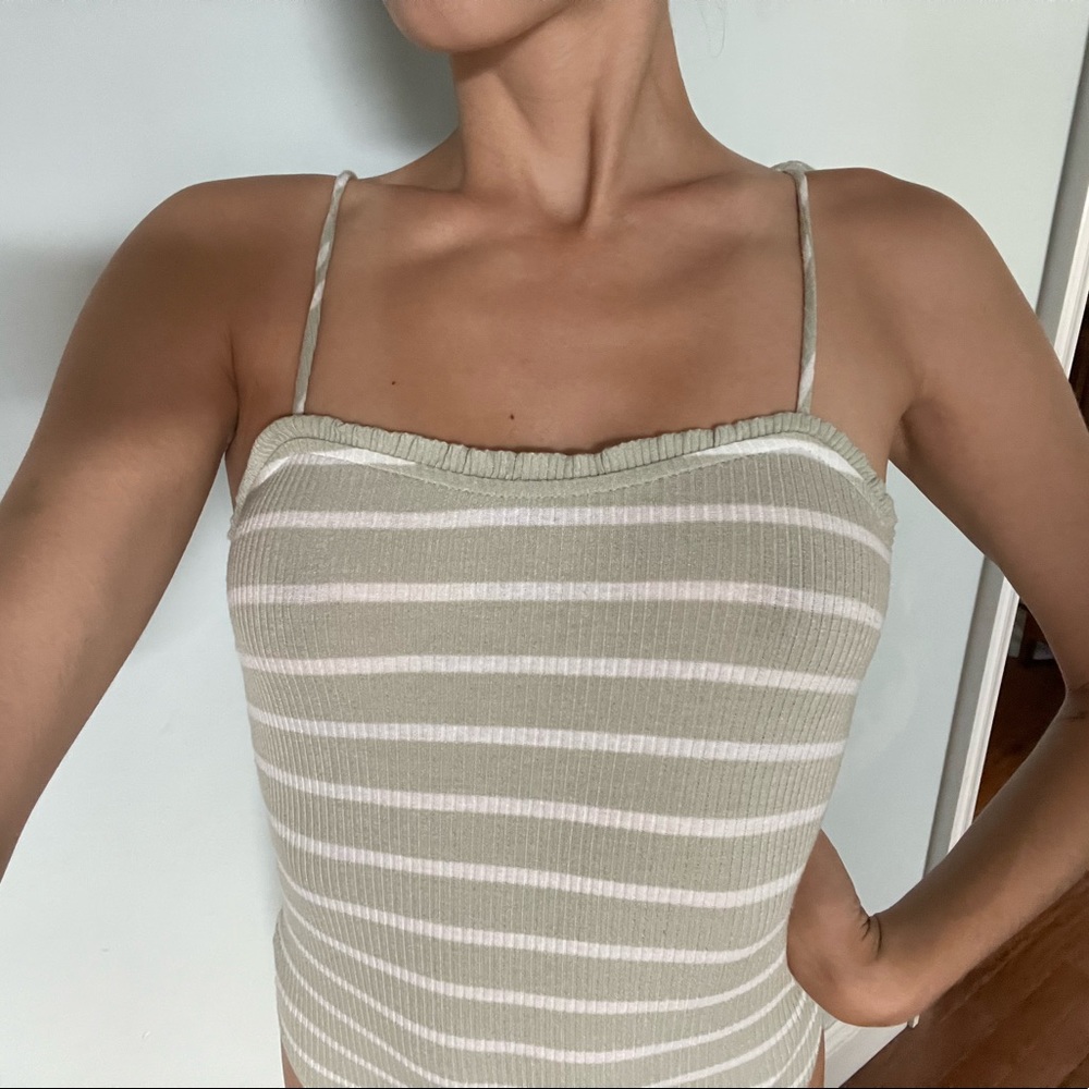 GREEN & WHITE STRIPED BODYSUIT